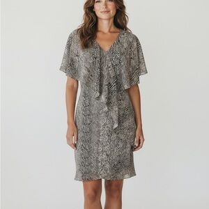 Daymor Couture 14 Metallic Snake Print V-Neck Ruffle Draped Womens Formal Dress